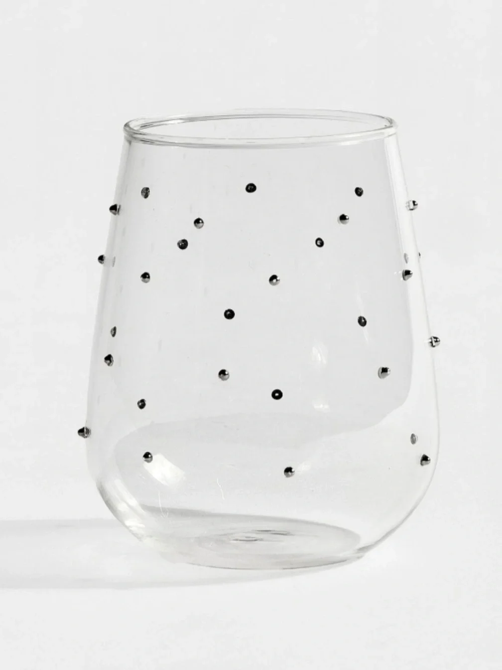 Pottery Barn Clear Stemless Glass with Black Dot Accents